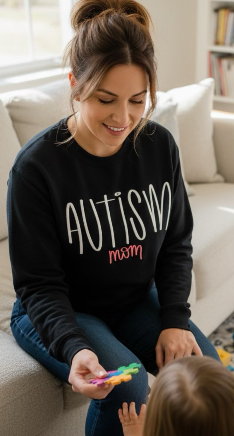 Navy Autism Mom Embroidered Sweatshirt