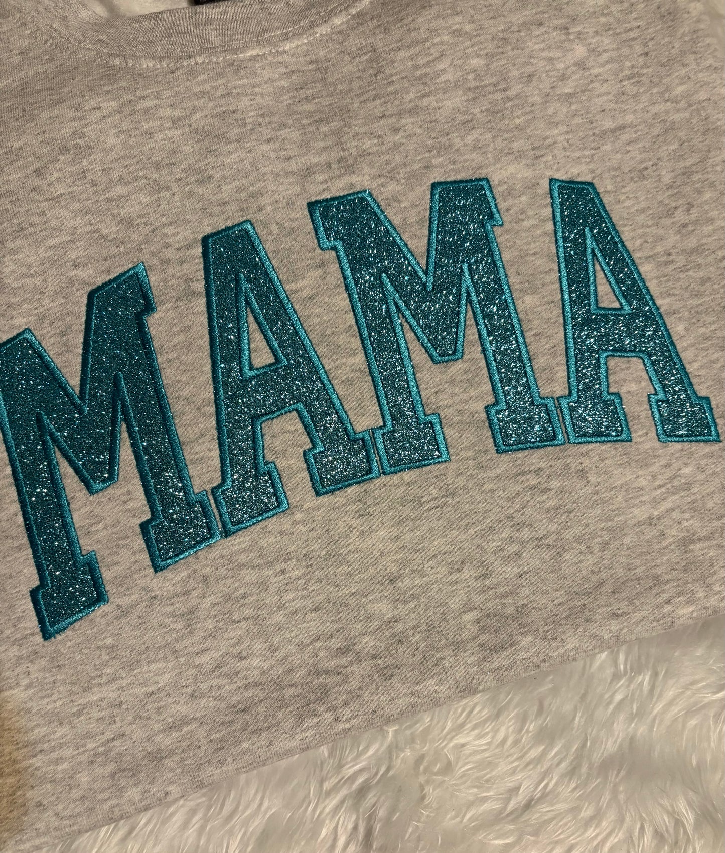 Mama glitter vinyl embroidered sweatshirt (Ash Grey)