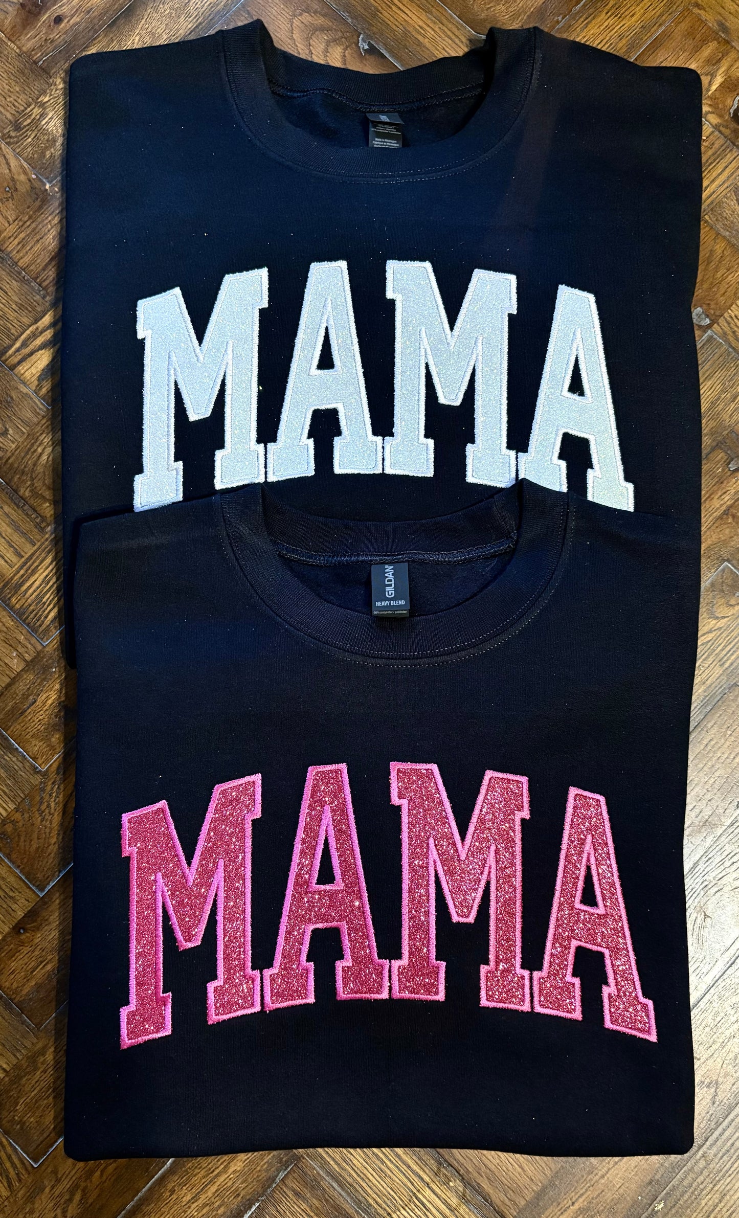 Mama white & Mama Pink embroidered vinyl sweatshirts