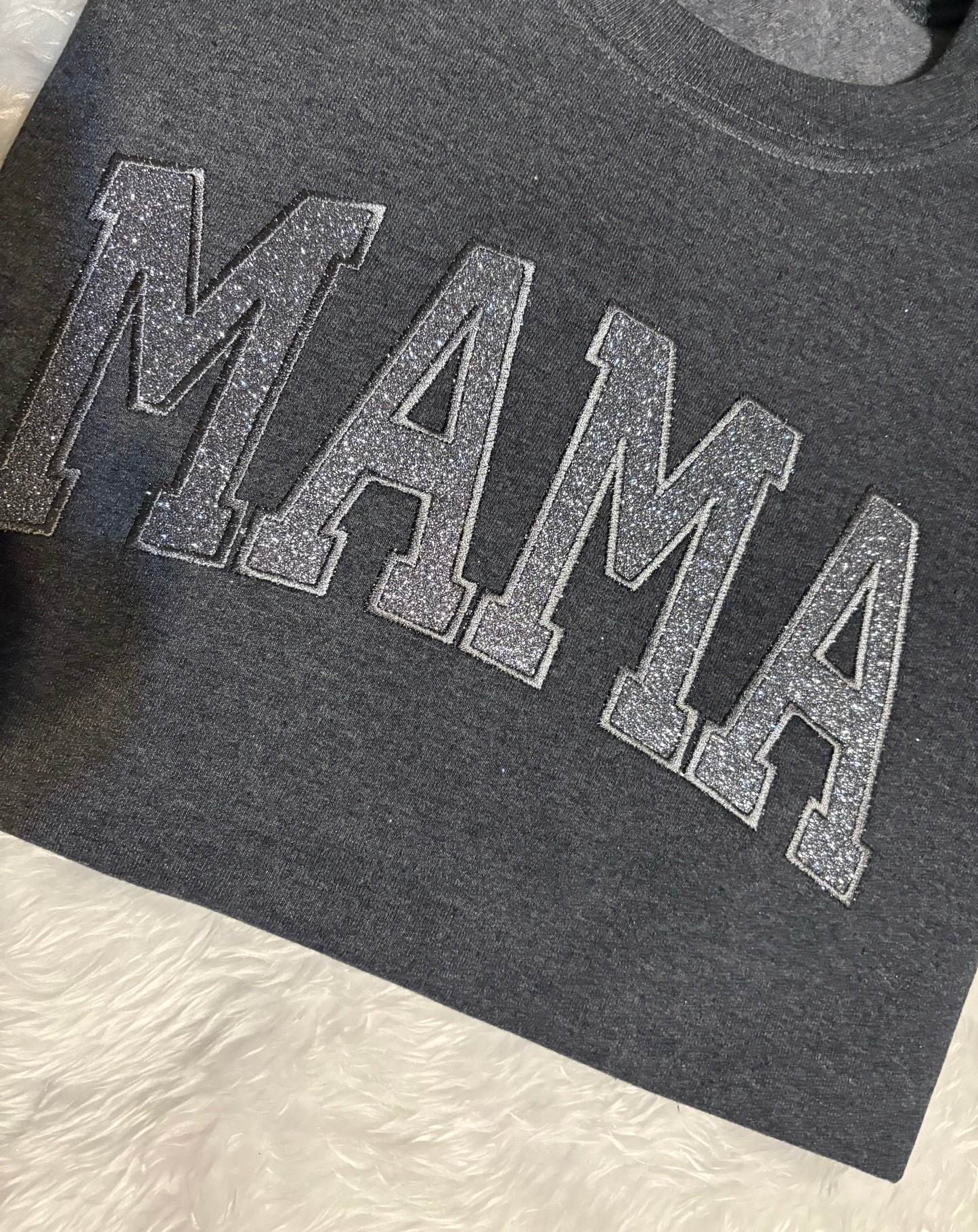 Glitter Vinyl Embroidered Mama Sweatshirt