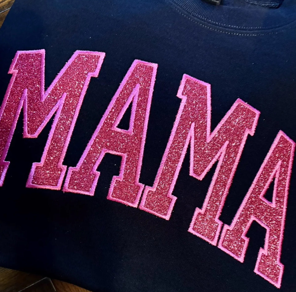 Black and glitter pink embroidered Mama sweatshirt