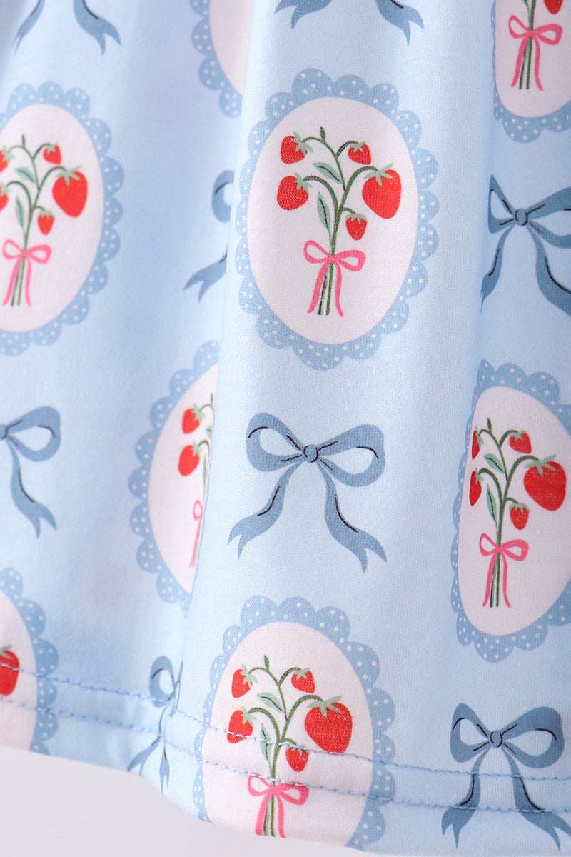 Blue strawberry bow ruffle dress