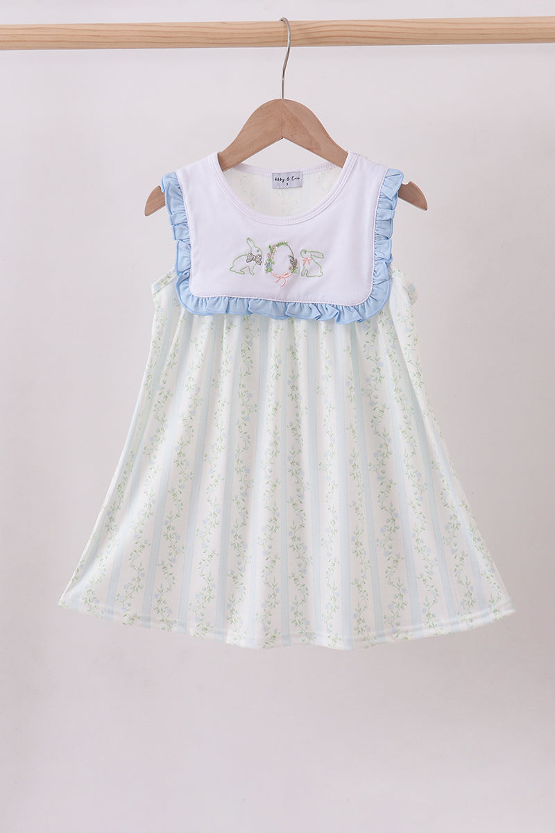 Floral bunny embroidery ruffle dress