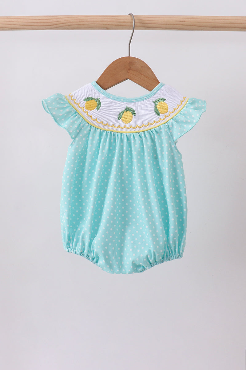 Summer lemon smocked ruffle bubble