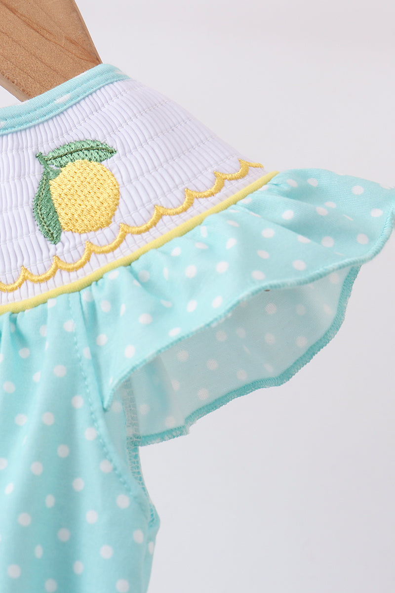Summer lemon smocked ruffle bubble