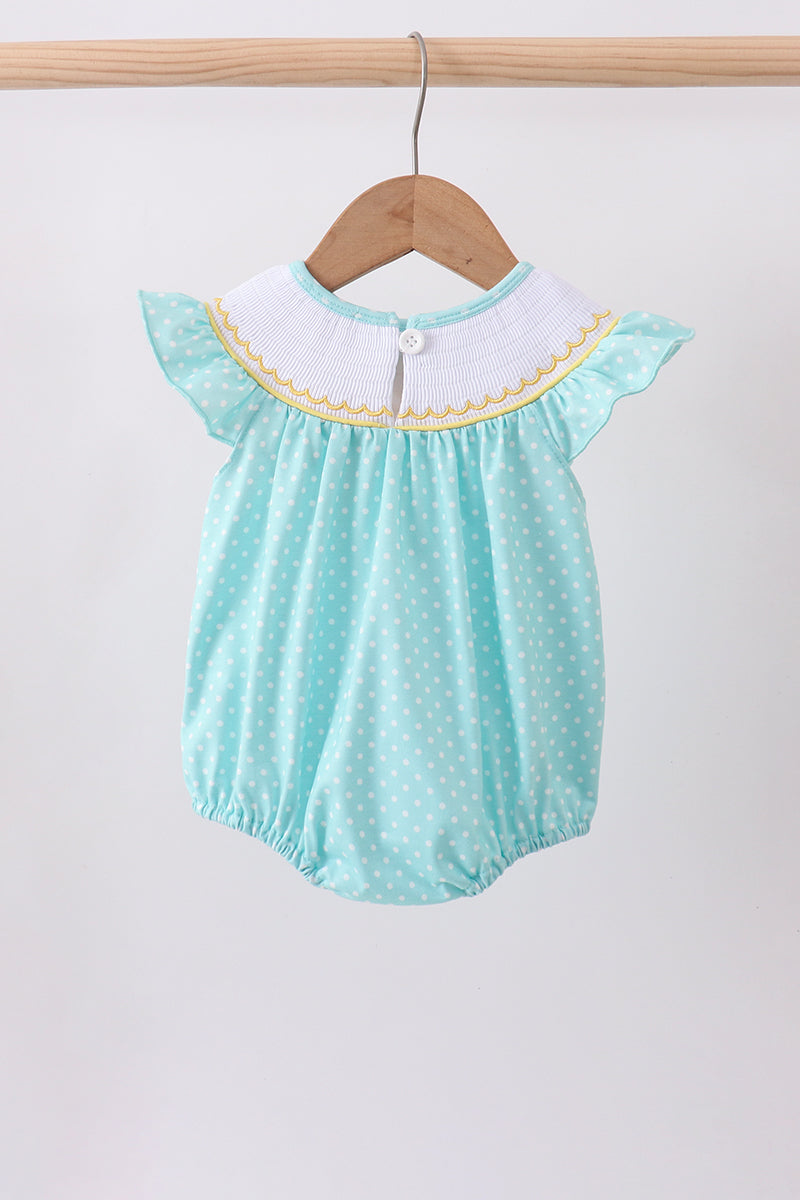 Summer lemon smocked ruffle bubble