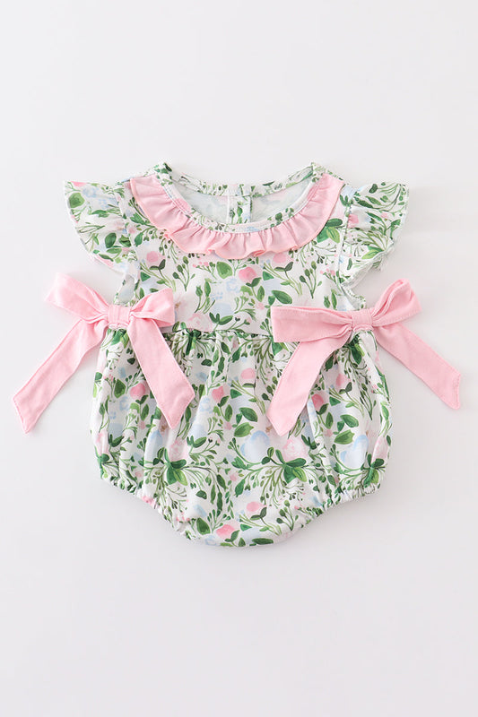 Green floral print ruffle girl bubble