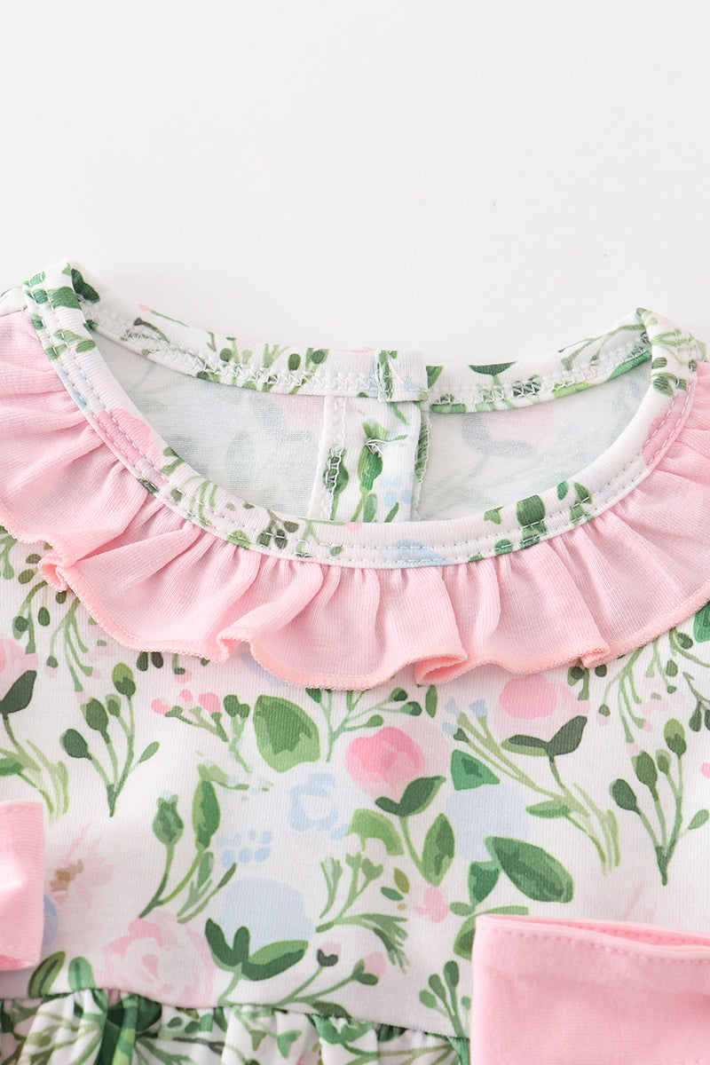 Green floral print ruffle girl bubble