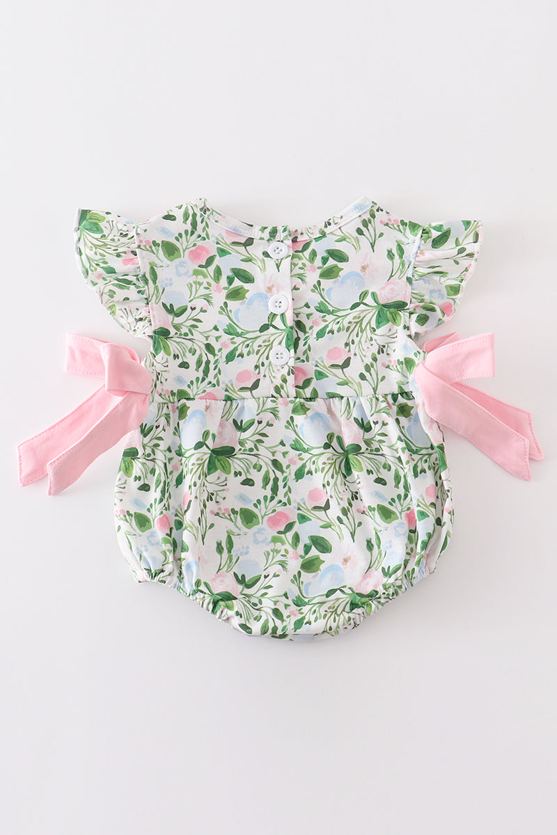 Green floral print ruffle girl bubble