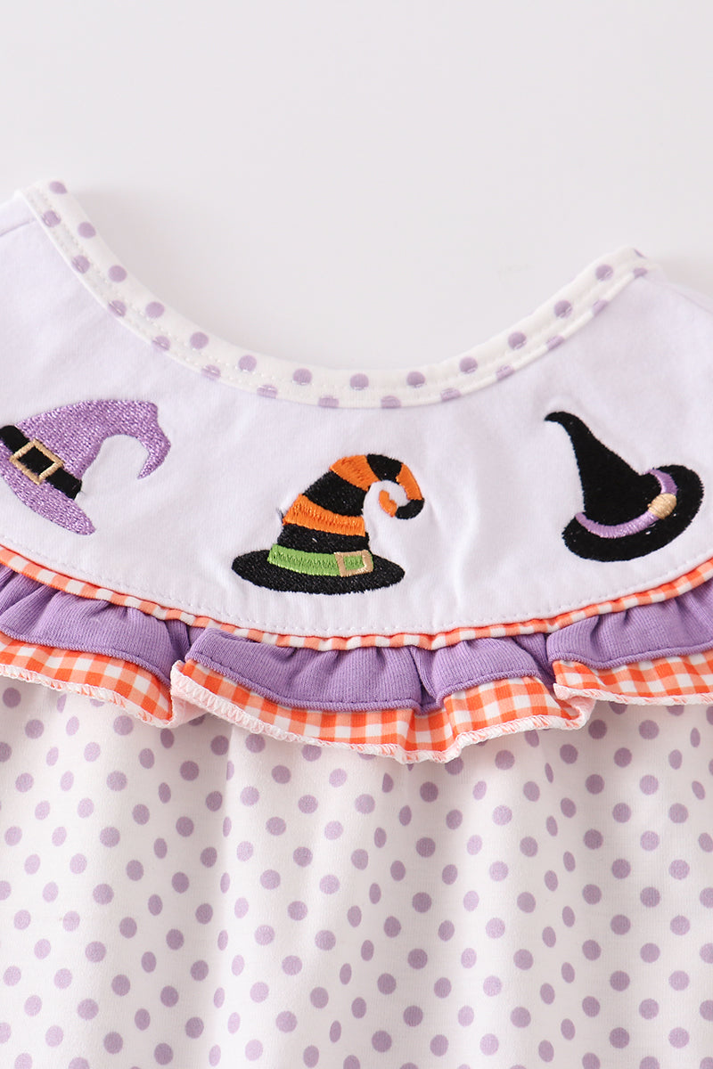 Purple witch embroidery girl romper