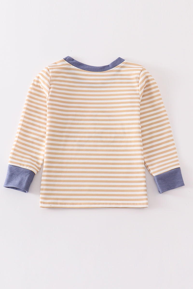 Brown stripe truck applique boy top