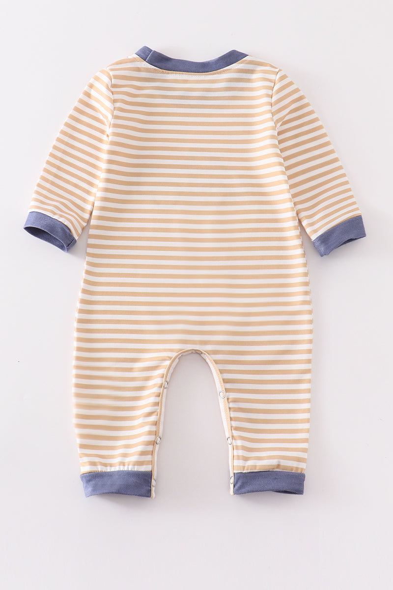 Brown stripe truck applique boy romper