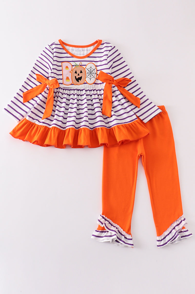 Purple stripe BOO applique girl set