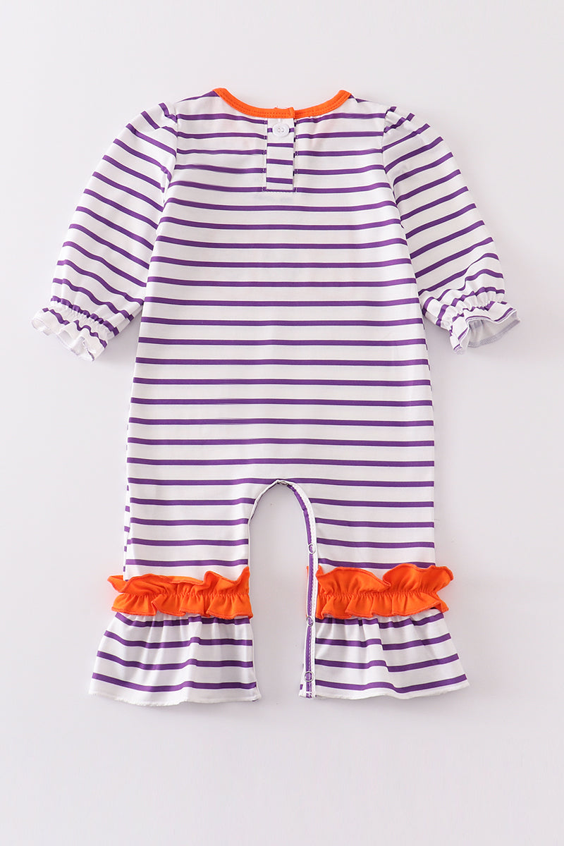 Purple stripe BOO applique girl romper