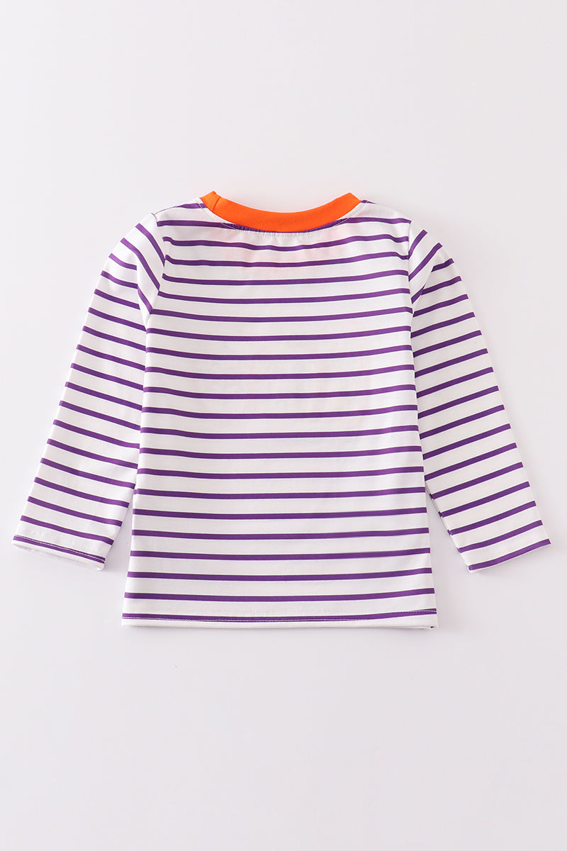 Purple stripe BOO applique boy top