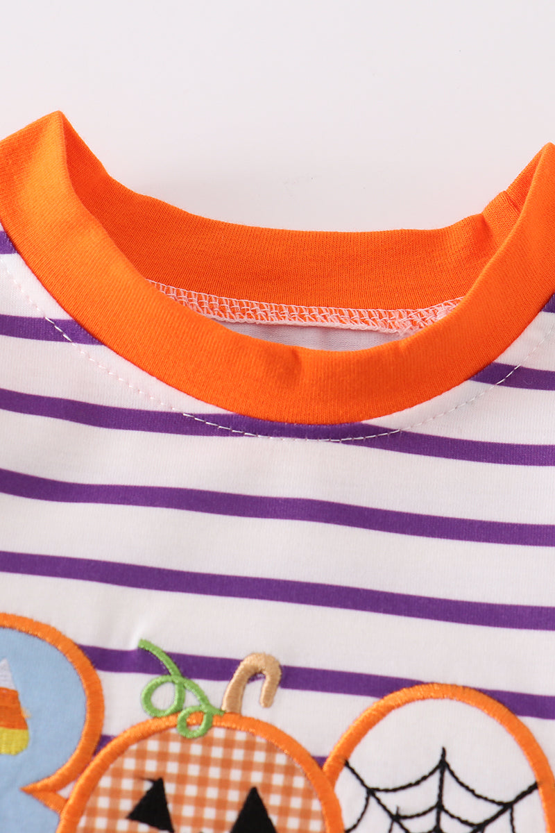 Purple stripe BOO applique boy romper