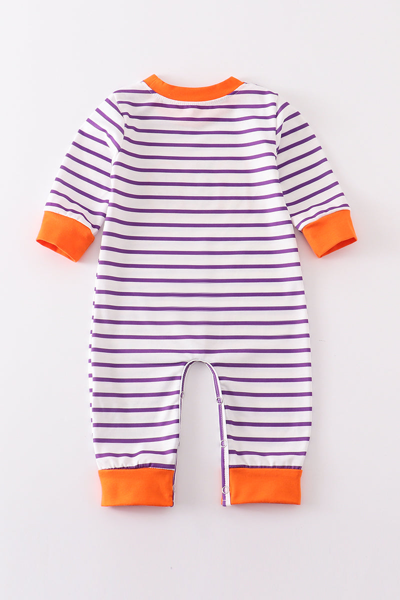 Purple stripe BOO applique boy romper