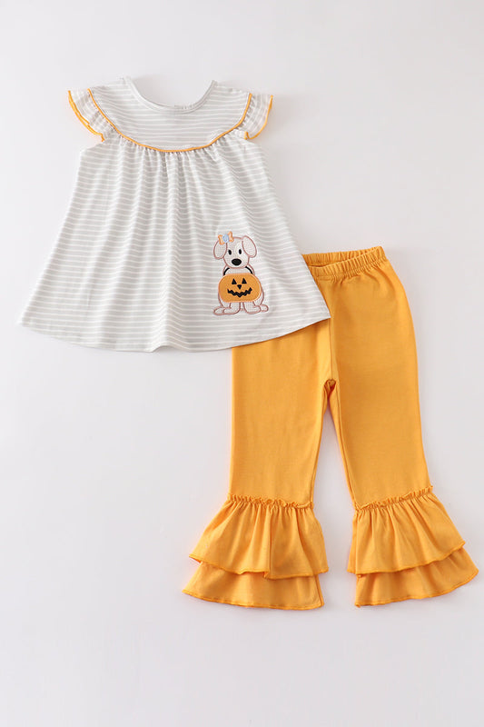 Grey stripe pumpkin applique girl set