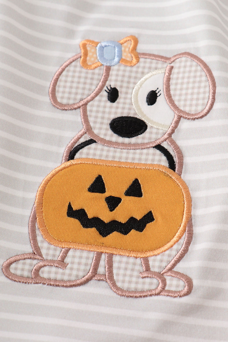 Grey stripe pumpkin applique girl set