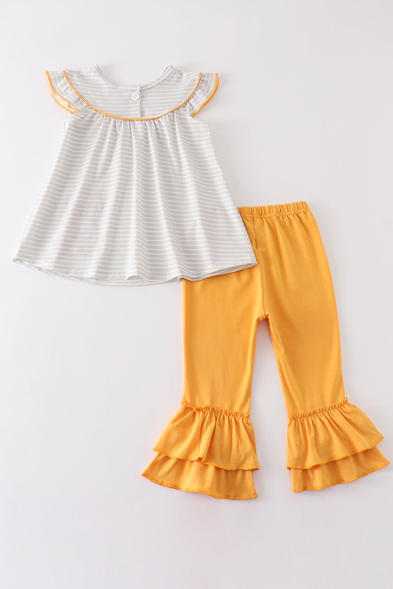 Grey stripe pumpkin applique girl set