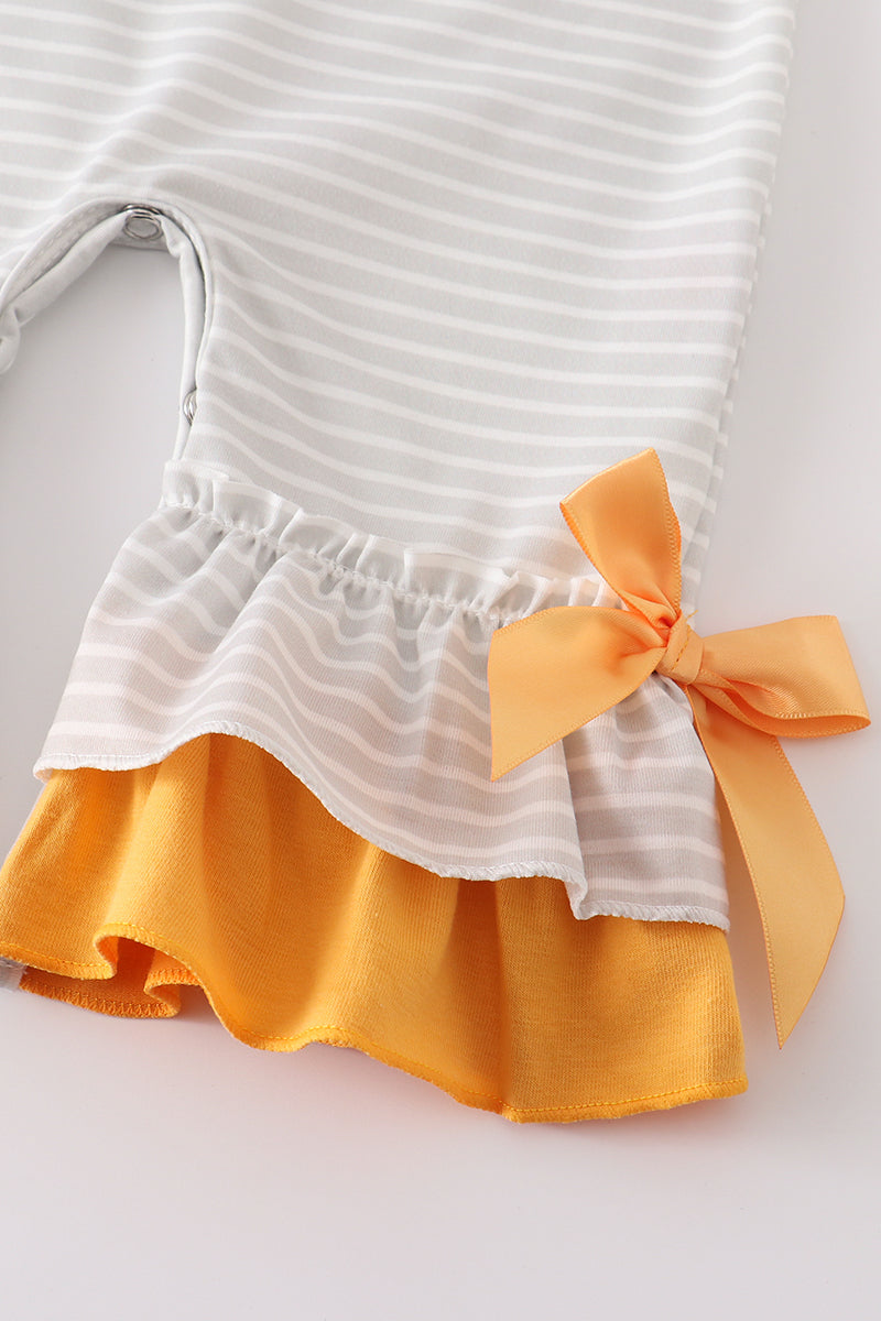 Grey stripe pumpkin applique girl romper