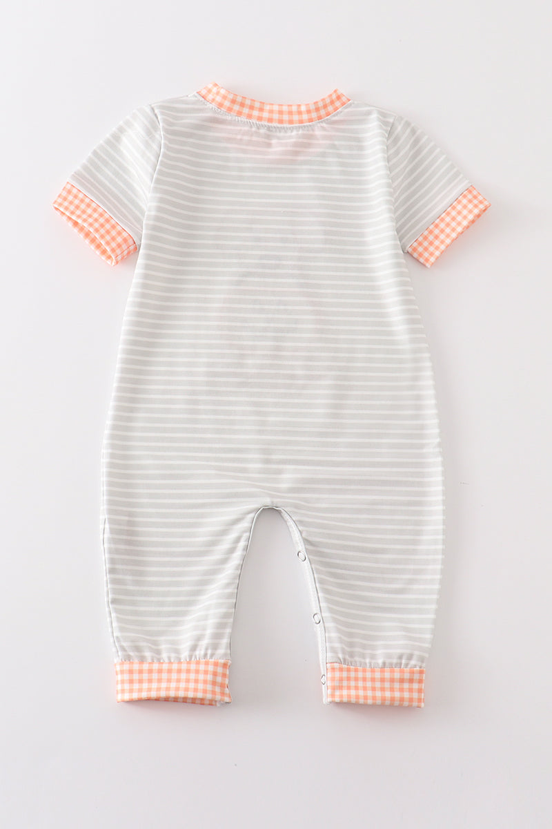 Grey stripe pumpkin applique boy romper