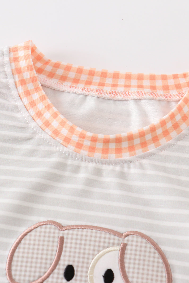 Grey stripe pumpkin applique boy top