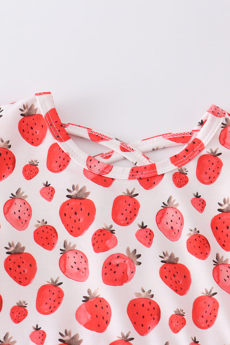 Red strawberry print girl set