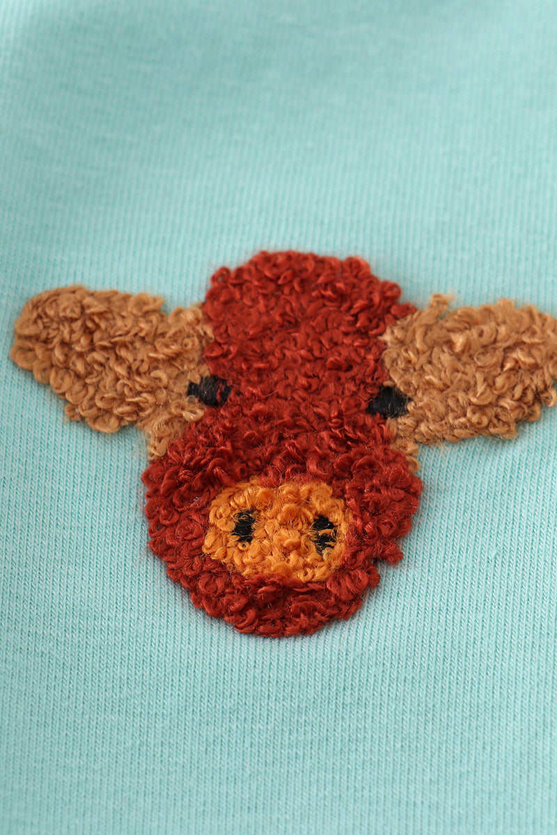 Green cow french knot boy top