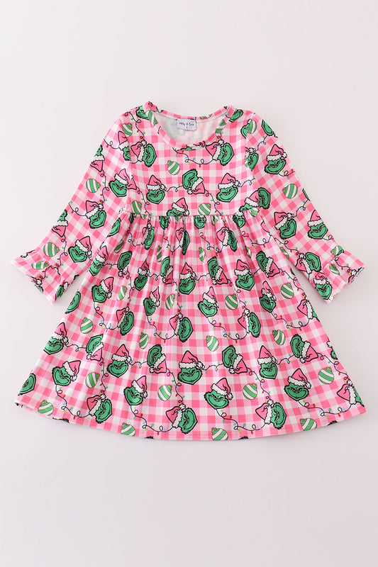 Pink grinch print girl dress