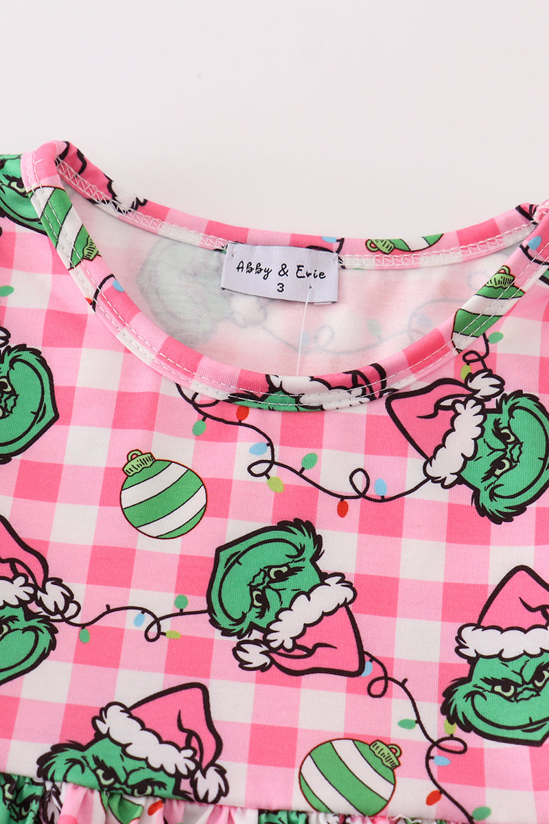 Pink grinch print girl dress