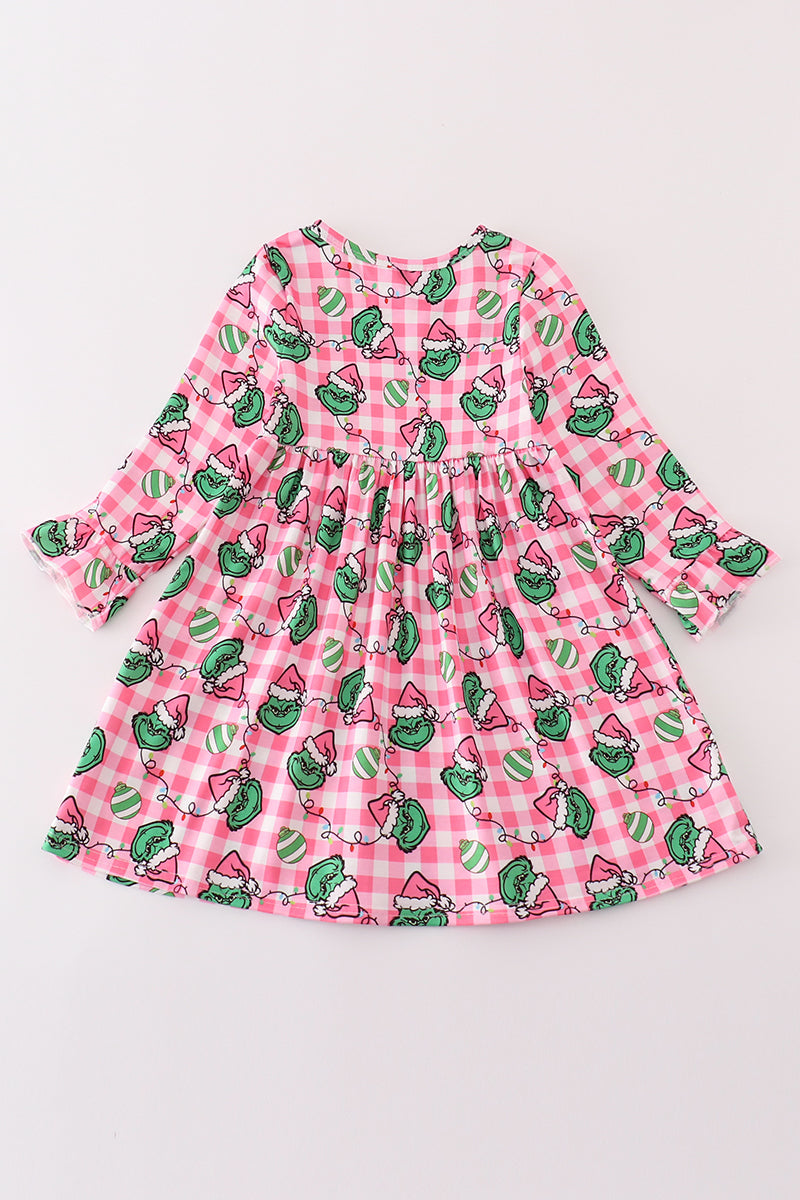 Pink grinch print girl dress