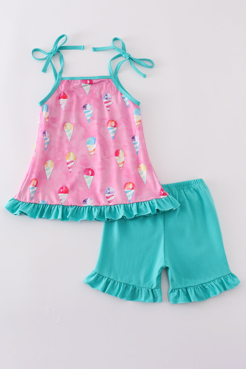 Pink ice cream print shorts set