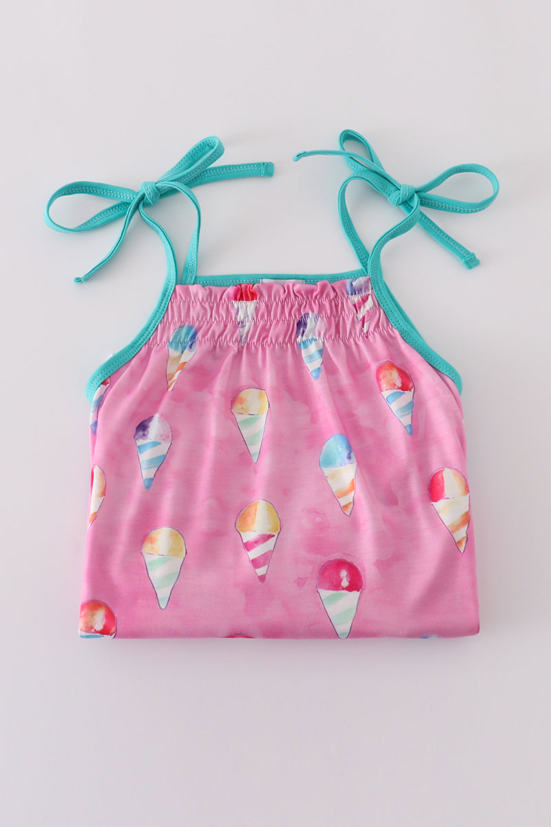 Pink ice cream print shorts set