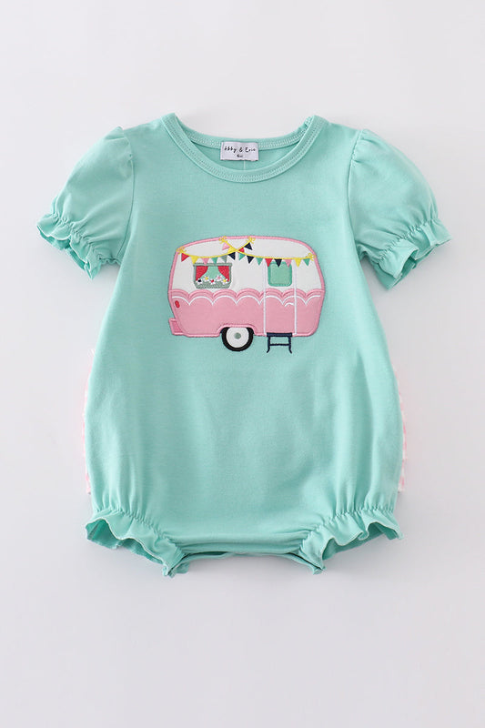 Green camper applique ruffle bubble