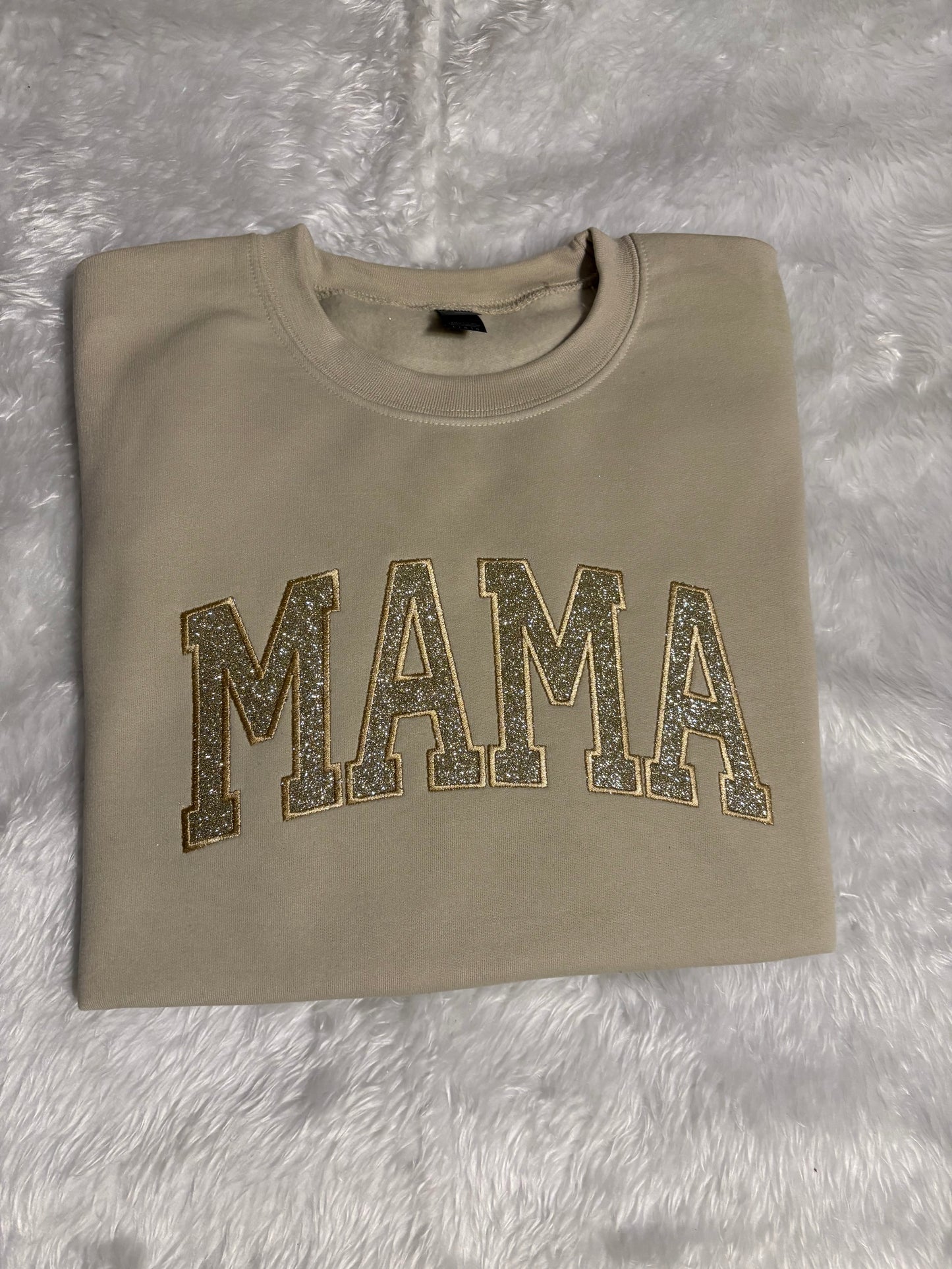 Mama glitter vinyl embroidered (Sand sweatshirt)