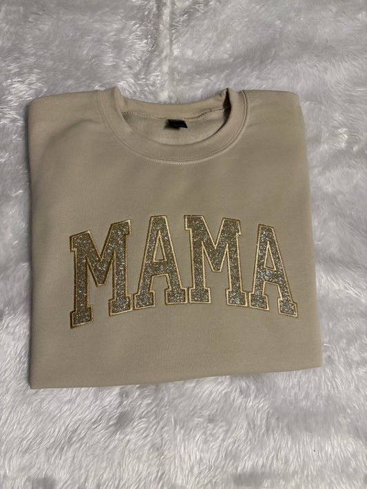 Mama glitter vinyl embroidered (Sand sweatshirt)