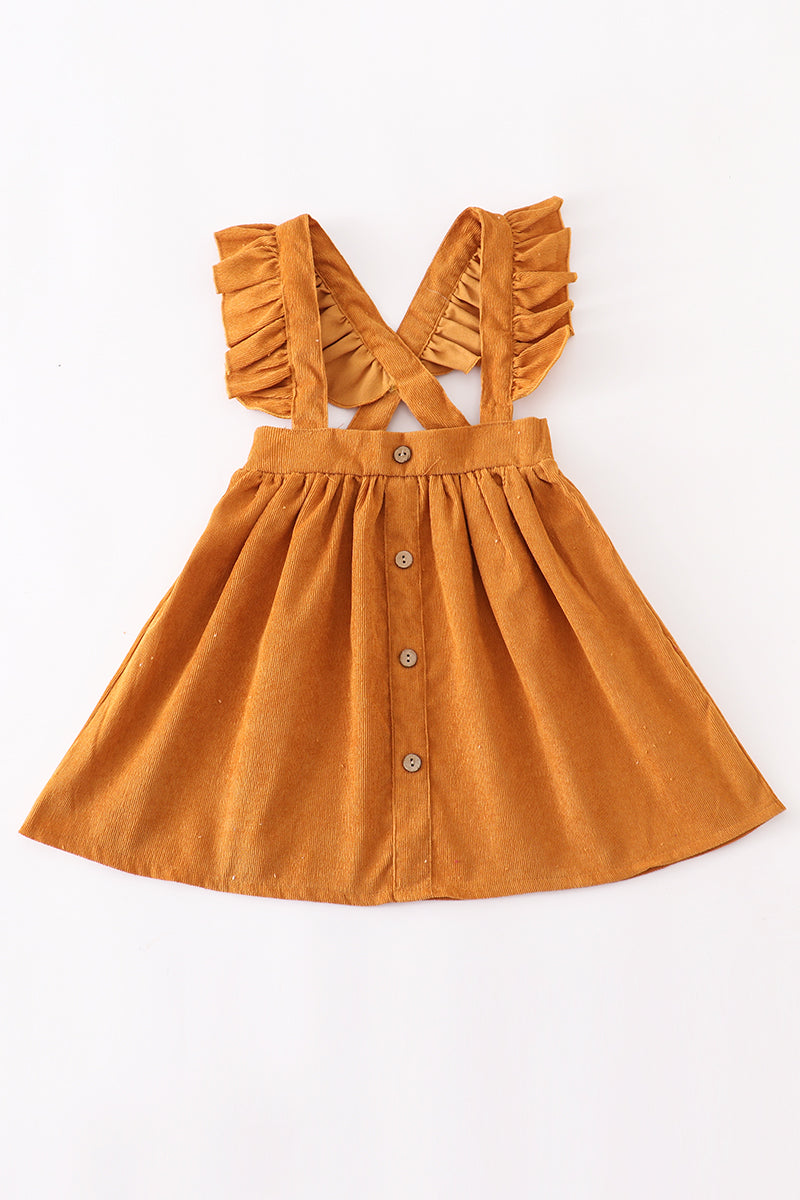 Honey corduroy ruffle suspender dress