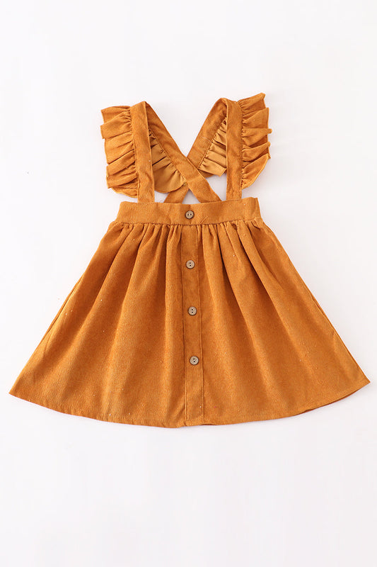 Honey corduroy ruffle suspender dress