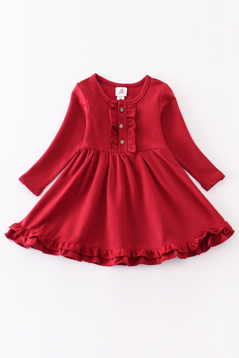 Maroon ruffle button down dress