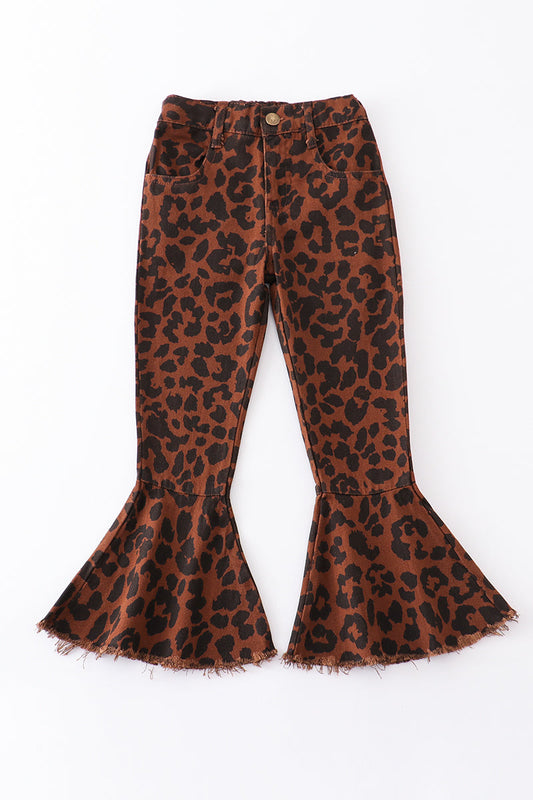 Leopard print bell denim jeans