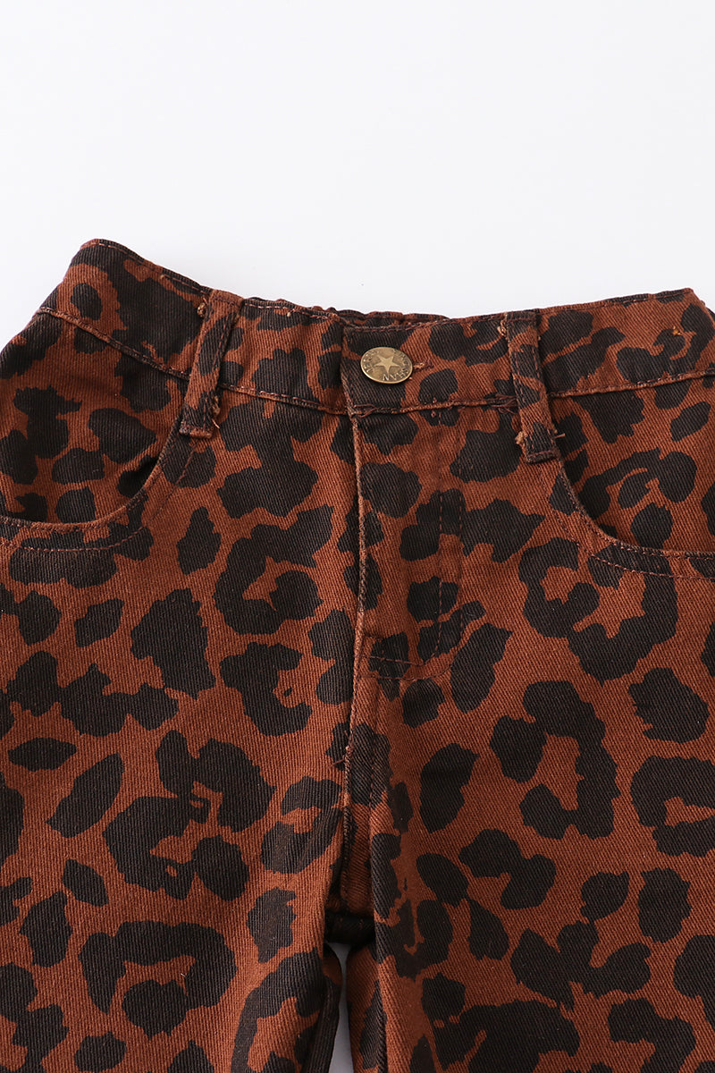 Leopard print bell denim jeans