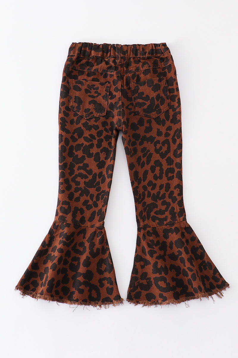 Leopard print bell denim jeans