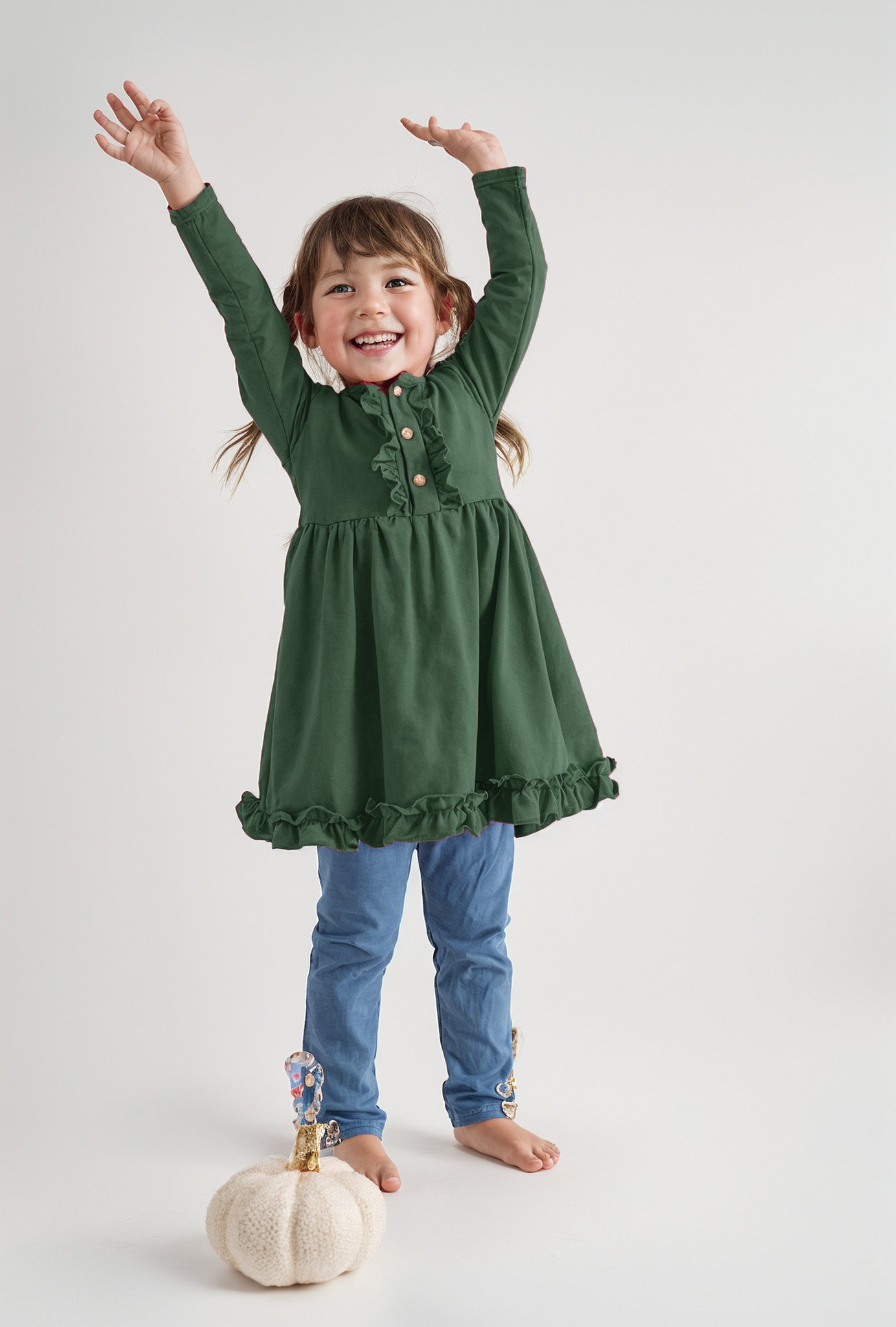 Green ruffle button down dress