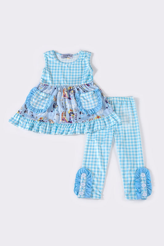 Blue character plaid girl set