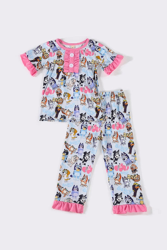 Pink character ruffle pants set