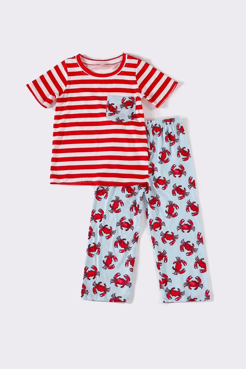 Red stripe crab boy pants set