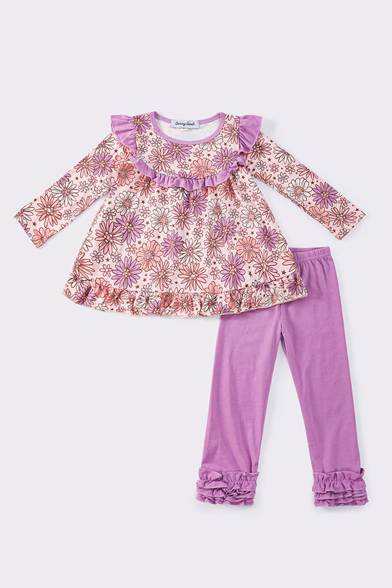 Purple floral ruffle pants set