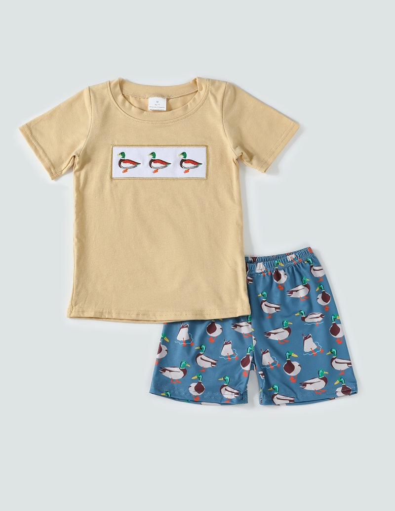 Mustard duck embroidery boy set