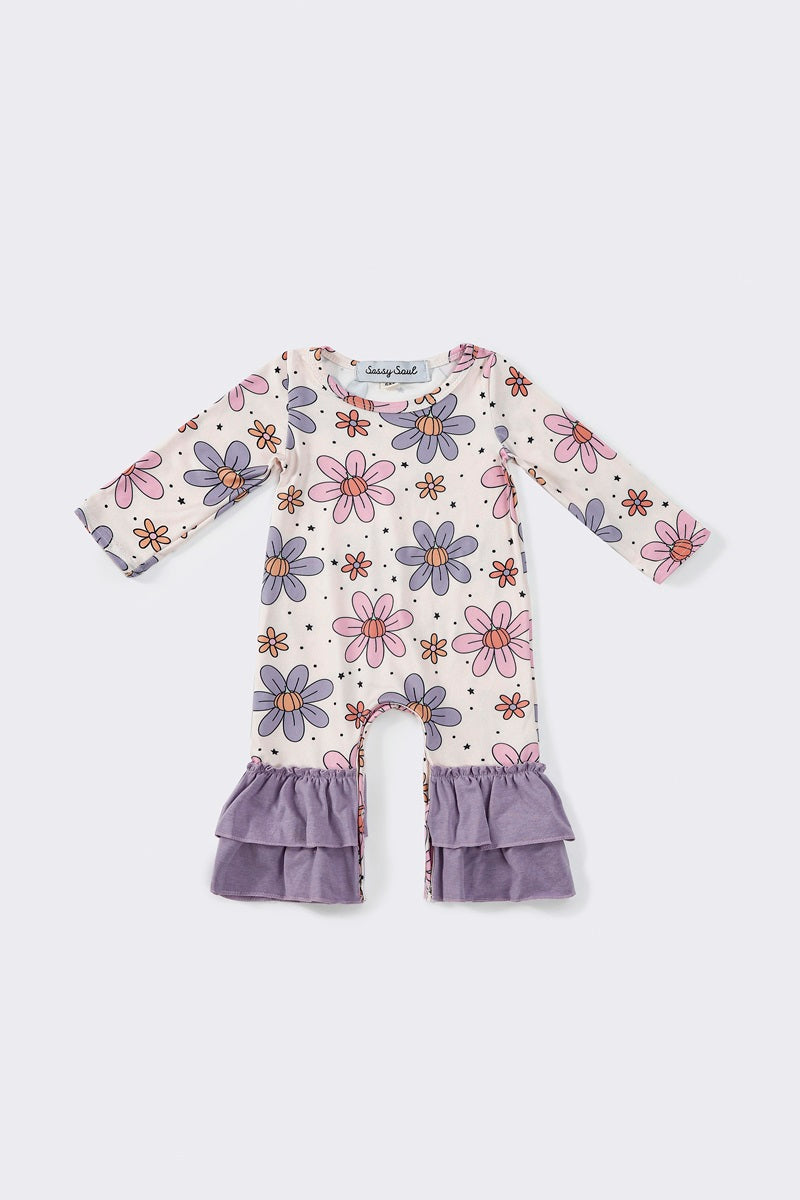 Purple floral ruffle romper